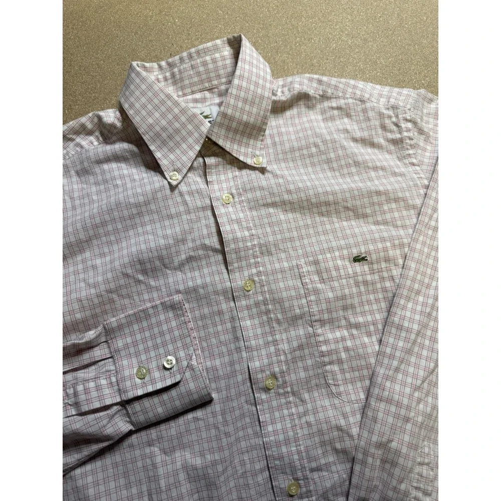 Lacoste Plaid Button Down Shirt Long‎ Sleeve Collared Casual Top Size M